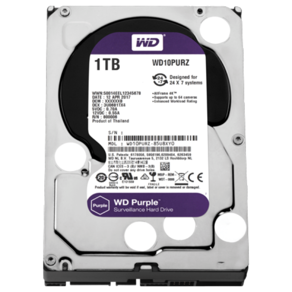 WD 1TB-64MB SATA3 WD10PURC Caviar purple