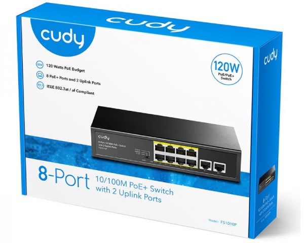 CUDY FS1010P 8-Port 10100M PoE+ Switch with 2 Uplink Ports