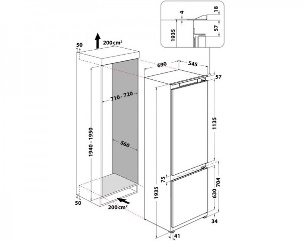 WHIRLPOOL SP40 812 EU 2  ugradni kombinovani frižider 