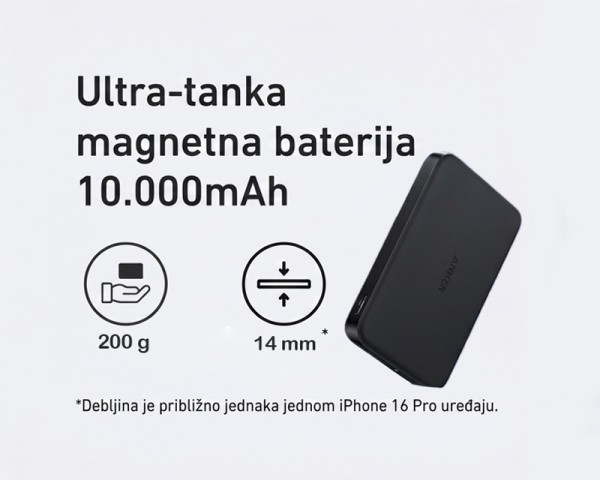 ANKER MagGo 10000mAh, 15W, magnetno bežični power bank, crni 